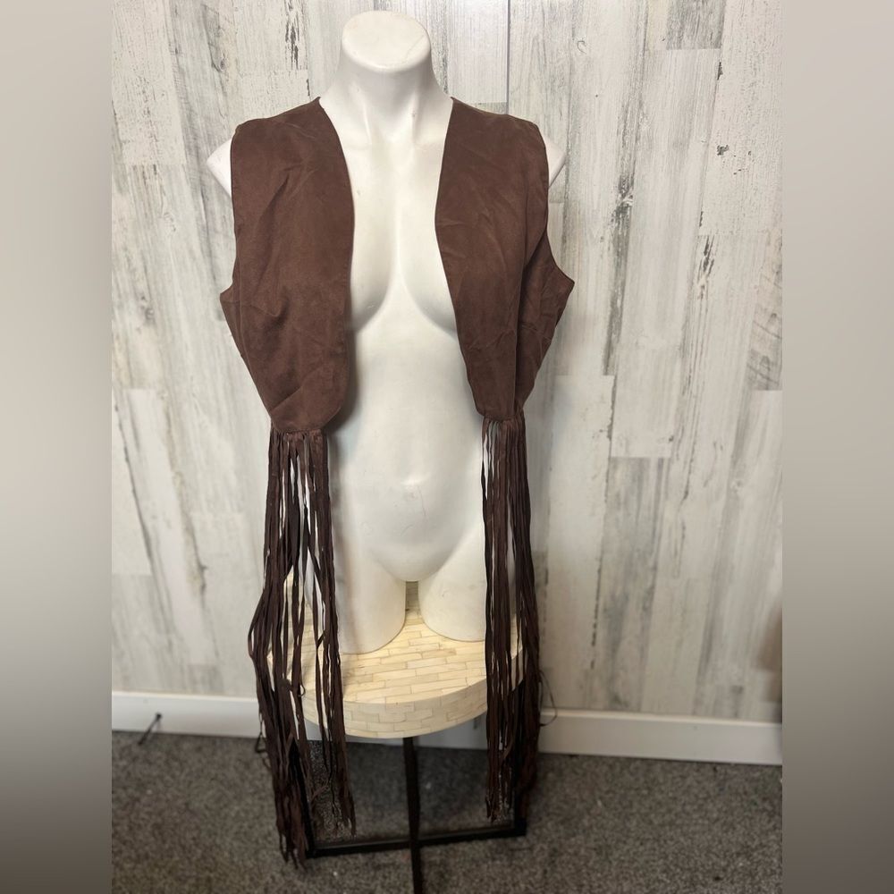 Ashro Brown Fringe Vest Boho Faux Suede Western Style Women’s Size 14
